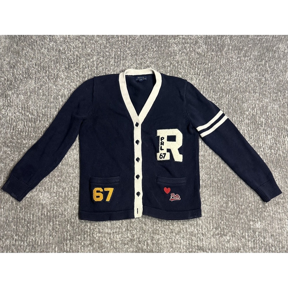 Polo Ralph Lauren Girls Jacket Navy Blue L (12-14) Collegiate Cotton Cardigan